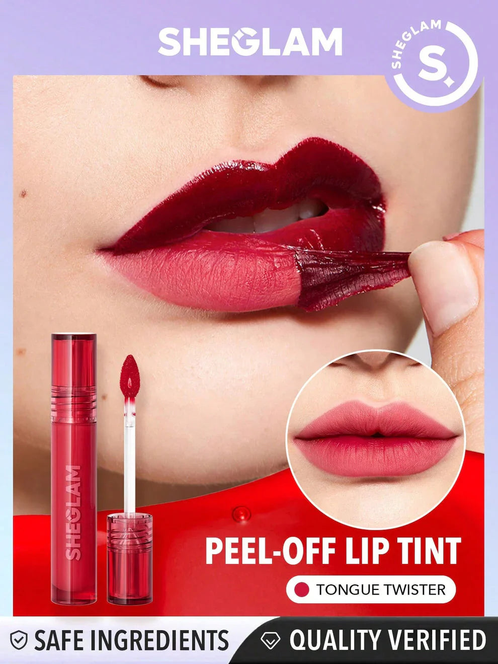 "Sheglam lip tint, long-lasting lip tint, bold lip color, tint for lips, vibrant lip tint, long-lasting makeup"