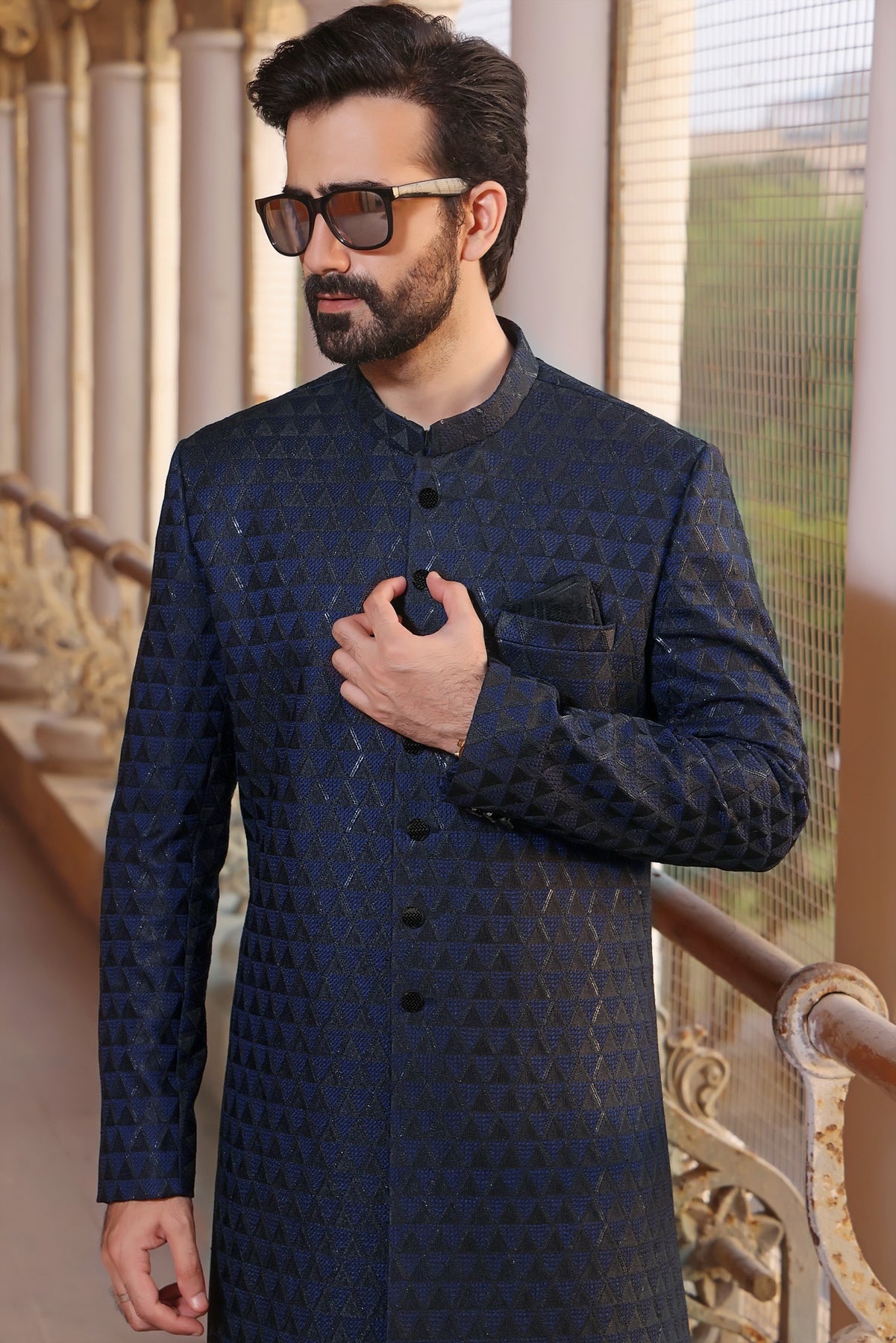 blue sherwani, dulhe ki sherwani, Embroidered Sherwani