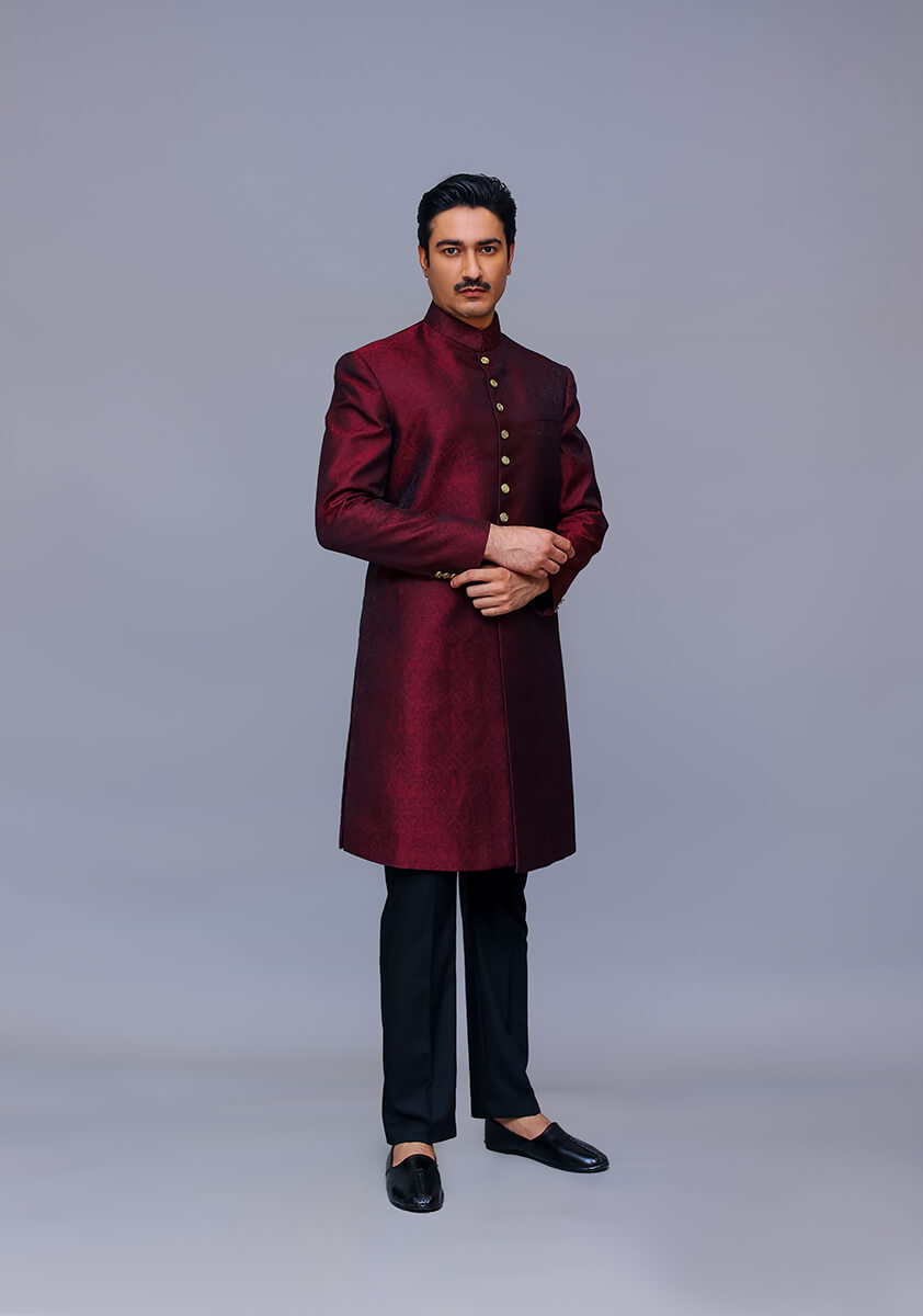 black sherwani for groom, maroon sherwani, off white sherwani
