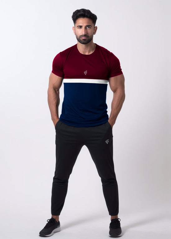 Update Your Wardrobe with Burgundy Tri-Paneled Tee - Superior Quality Menswear