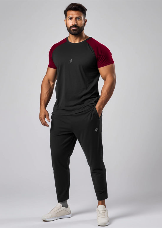 Upgrade Your Style with Black to Burgundy Raglan S/S Tracksuit - Premium Menswear