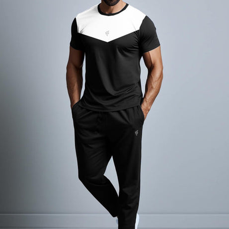 Embrace Comfort and Style with Black V-Panalled S/S Tracksuit - Superior Menswear