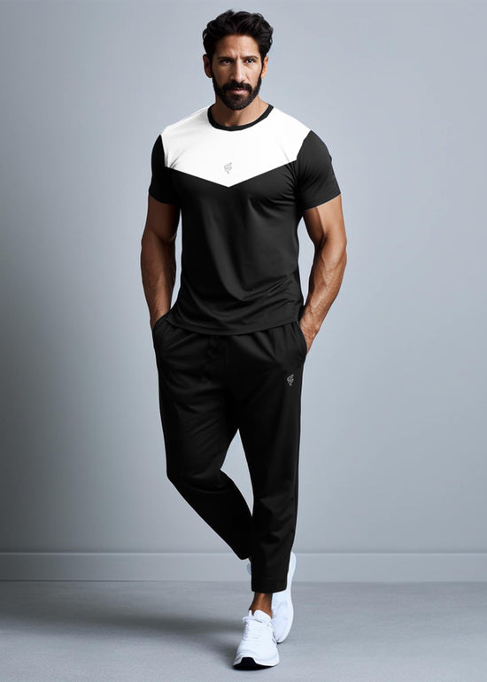 Embrace Comfort and Style with Black V-Panalled S/S Tracksuit - Superior Menswear