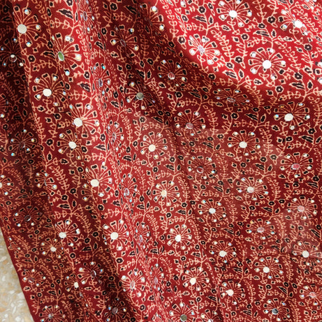 , exquisite women's unstitched maroon Ajrak shawl fabric, Zahra Ahmad premium shawl material