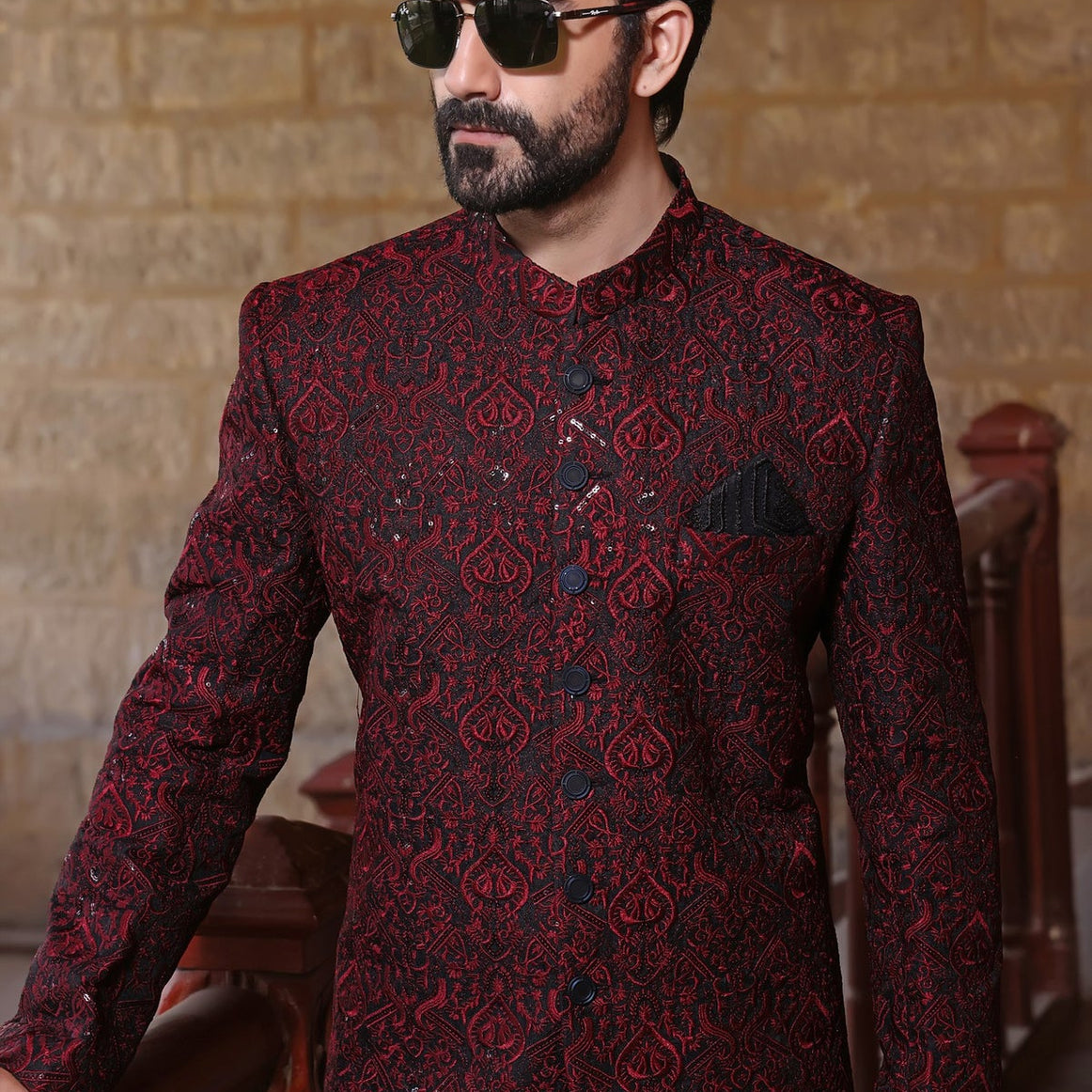 achkan sherwani, amir adnan sherwani, black sherwani for groom