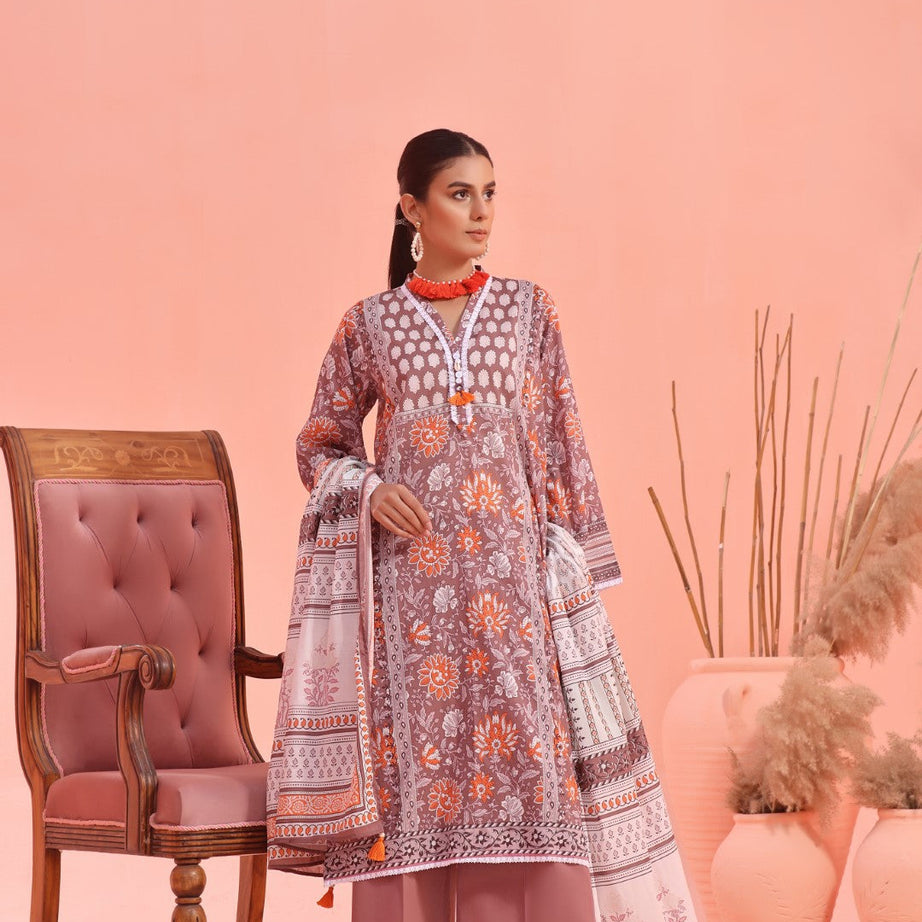 , exquisite women's unstitched fawn lawn fabric, Oaks printed lawn fabric