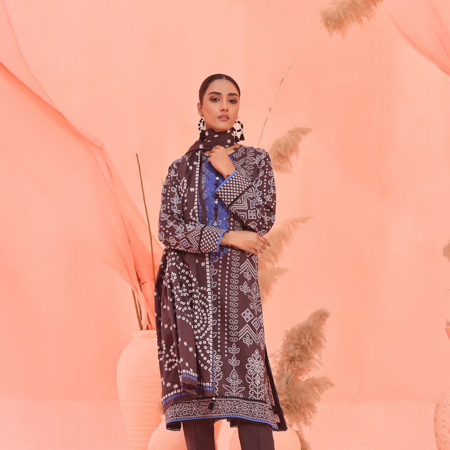 , exquisite women's unstitched Turkish coffee embroidered fabric, Oaks premium embroidered lawn