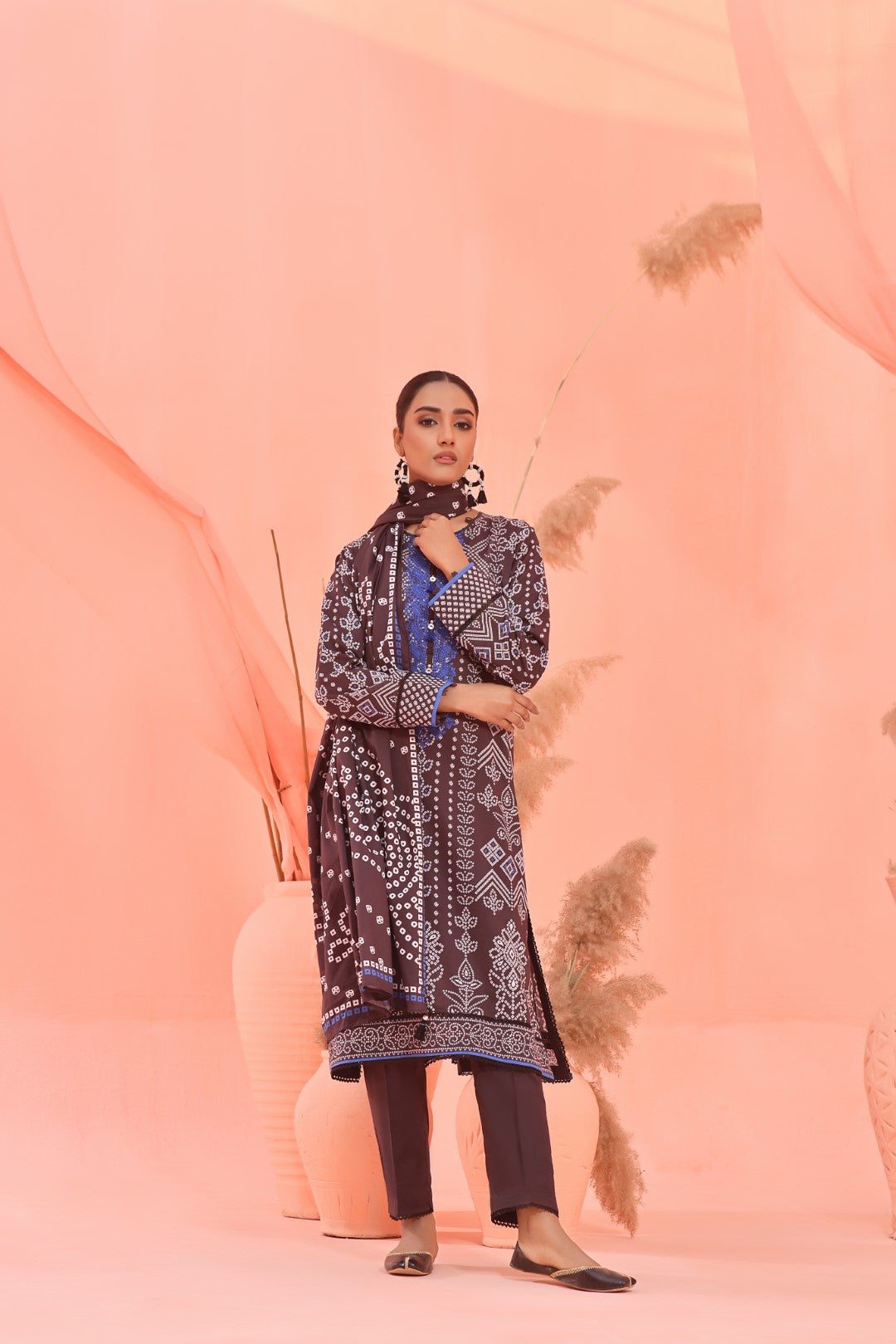 , exquisite women's unstitched Turkish coffee embroidered fabric, Oaks premium embroidered lawn