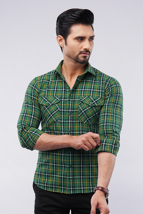 Premium Green & Yellow Checkered Button Down Shirt - Elevate Your Casual Chic!