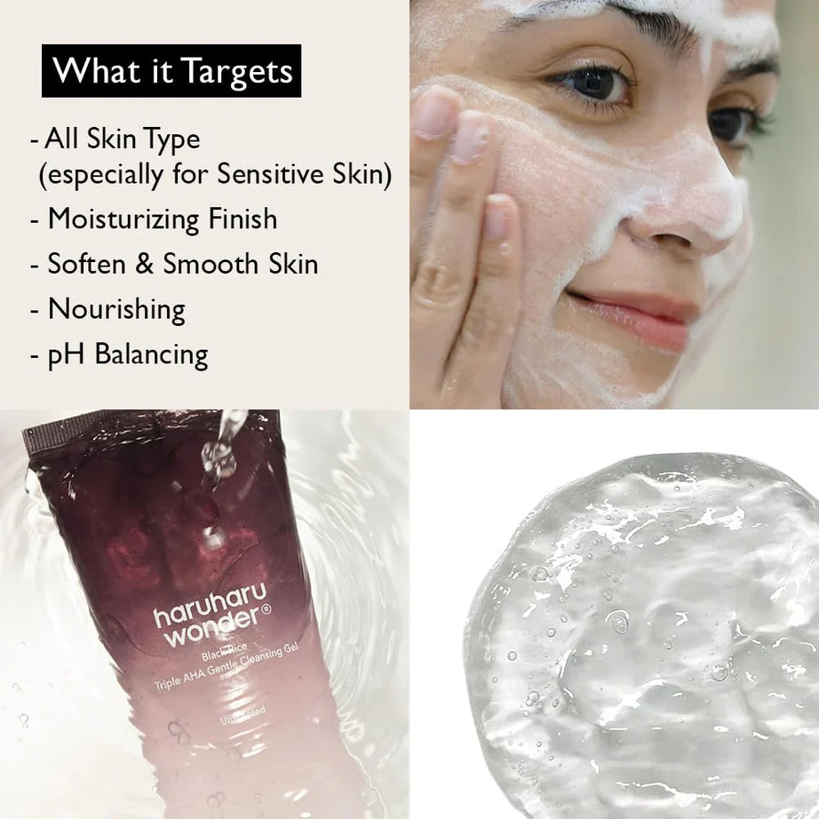 Haruharu Black Rice Triple AHA Gentle Cleansing Gel for exfoliation and clarity