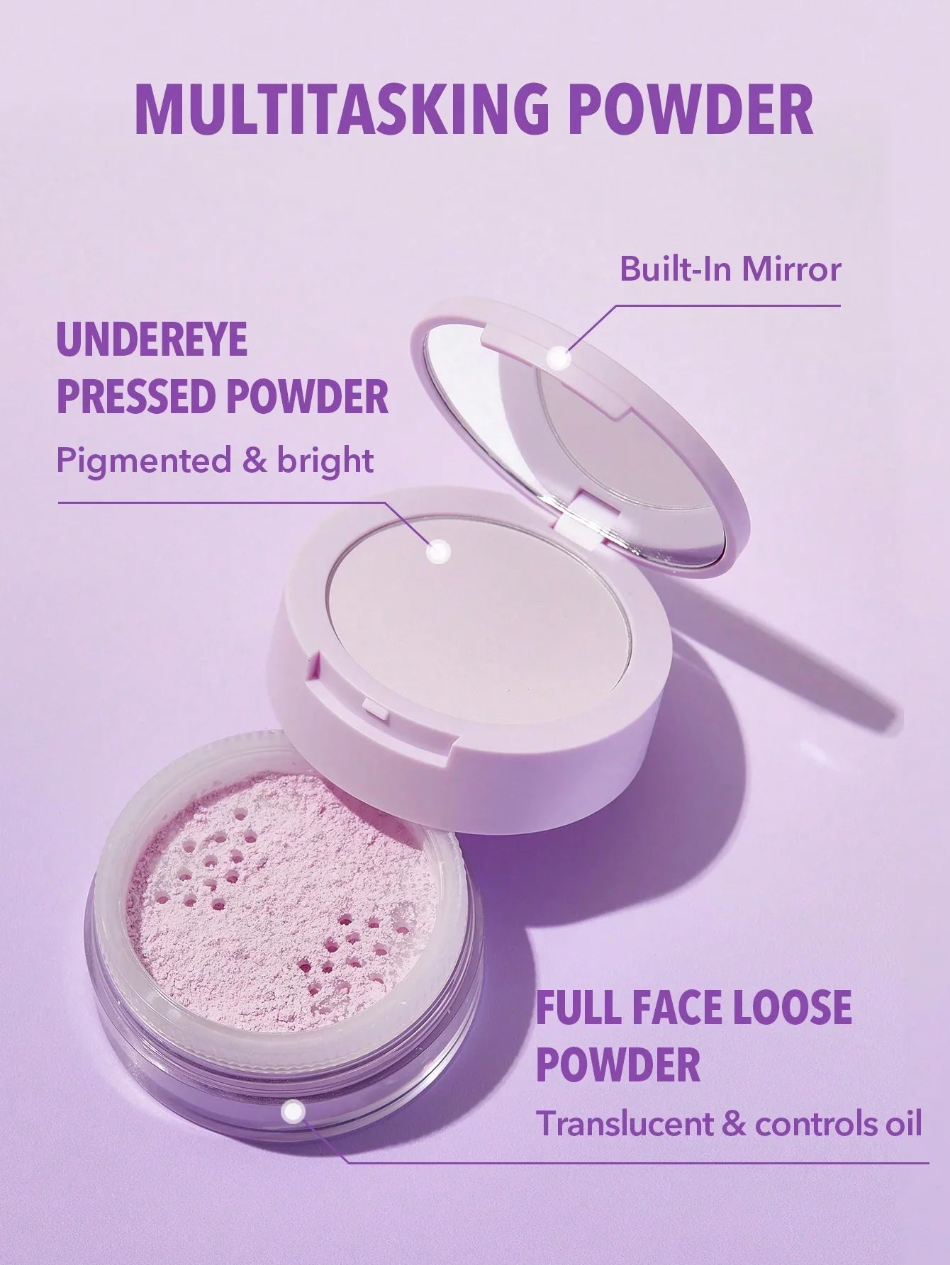 "Sheglam setting powder, under eye powder, face powder, taro powder, makeup setting, flawless finish"