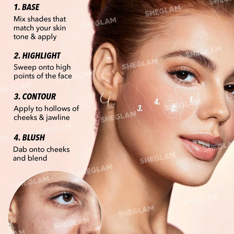 "Sheglam face palette, contouring palette, multifunctional palette, sculpting makeup, highlight and contour, makeup palette"