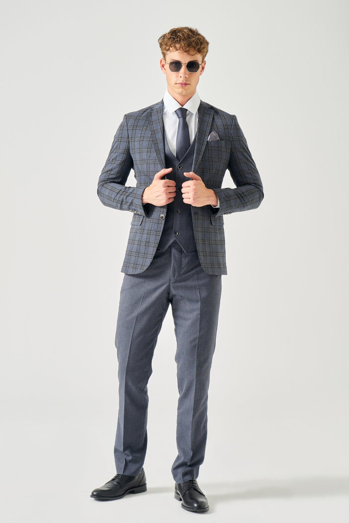 Enhance Your Wardrobe with Our Checkered Slim Fit 3 Piece Suit