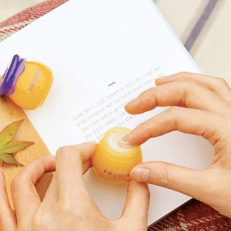 "Frudia Lip Balm, blueberry lip balm, honey lip balm, hydrating lip care, moisturizing lips, lip treatment, skincare"