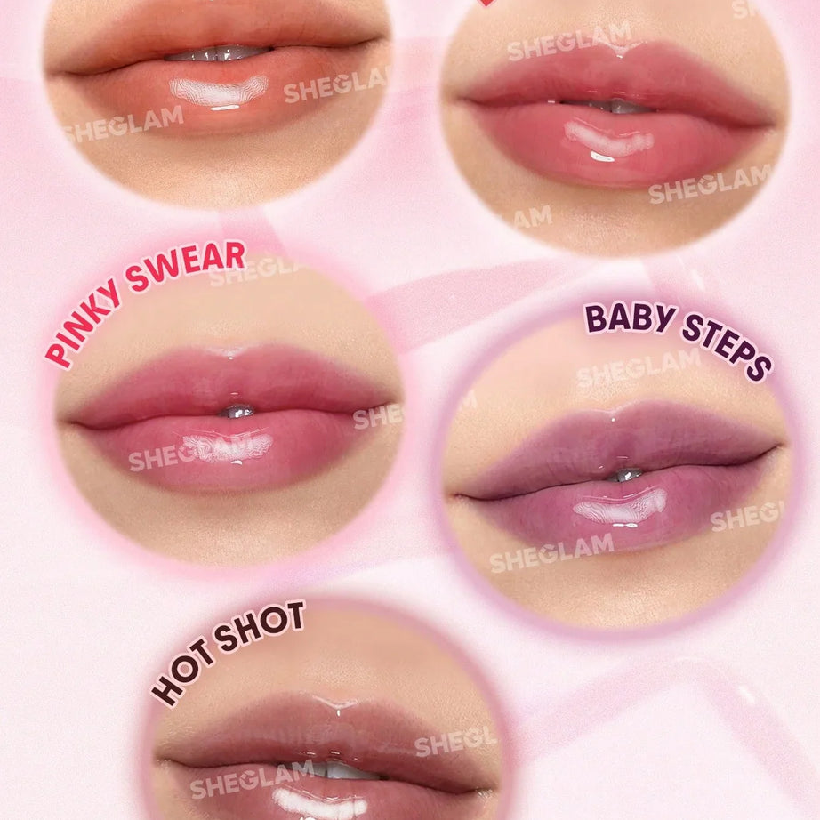 "Sheglam tinted lip oil, hydrating lip oil, glossy lip oil, lip care, tinted gloss, jelly lip oil"