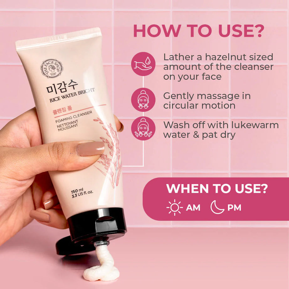 The Face Shop Rice Water Bright Cleansing Foam for glowing skin