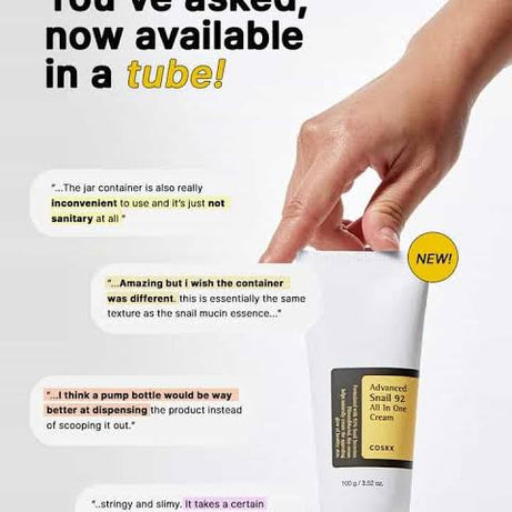 Cosrx Advanced Snail 92 All-in-one Cream Tube 100g for skincare repair