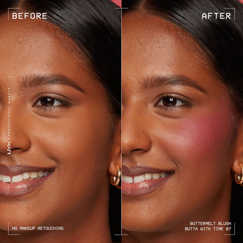 "NYX Buttermelt Blush, creamy blush, buildable blush, flawless blush, cheek color, makeup, soft blush"