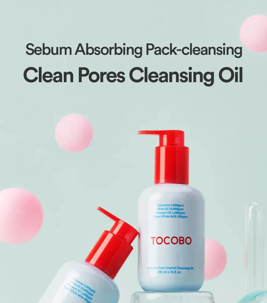 "Tocobo pore control, calamine cleanser, pore cleansing oil, deep pore cleanse, calming oil, soothing cleanser"