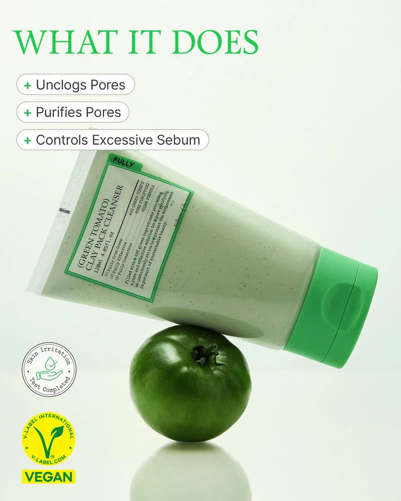 "Green Tomato Cleanser, clay pack cleanser, detoxifying cleanser, purifying cleanser, acne treatment, skincare"