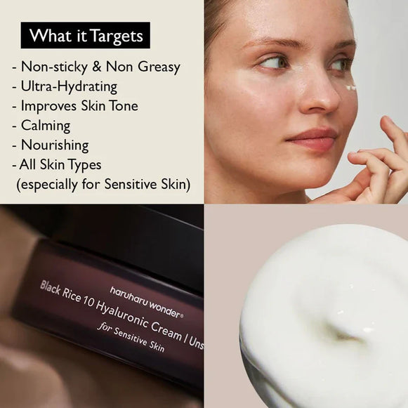 "Haruharu Black Rice, hyaluronic cream, unscented cream, moisturizing cream, hydration cream, Korean skincare"