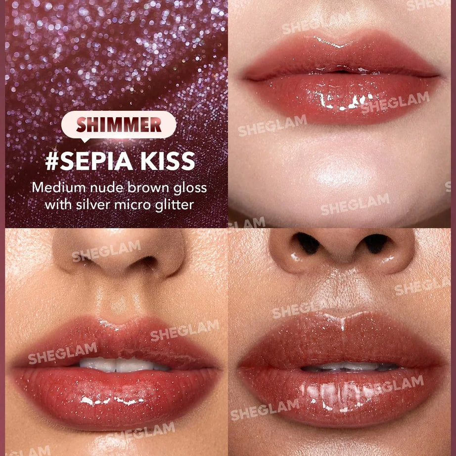 "Sheglam lip plumper, shimmer lip gloss, plumping gloss, shiny lip gloss, lip care, perfect pout"