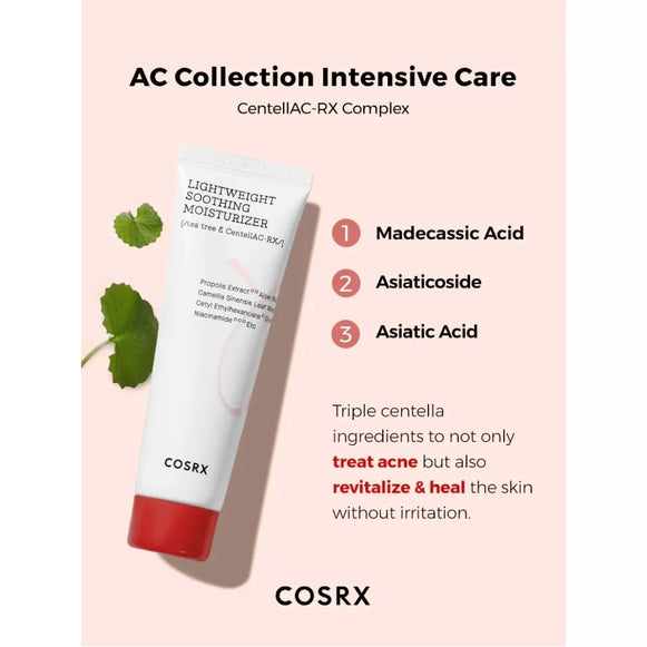 "COSRX, soothing moisturizer, acne moisturizer, sensitive skin, lightweight moisturizer, Korean skincare, acne care"