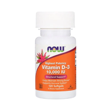 Now Vitamin D-3 10,000 IU Softgels for Bone Health and Immune Support – 120 Softgels