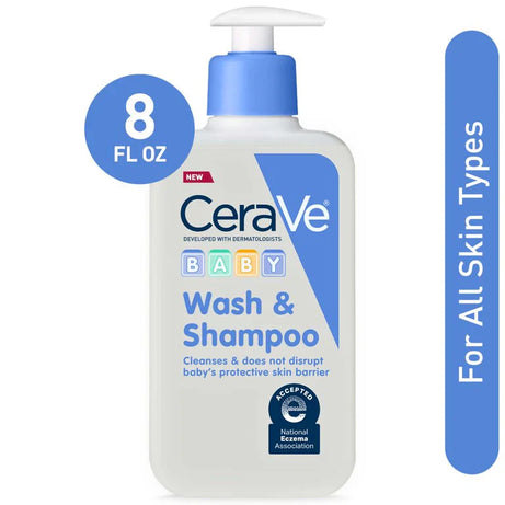 CeraVe Baby Wash & Shampoo Gentle Cleanser 237ml – Paraben-Free Baby Shampoo and Bath Wash for Soft Skin