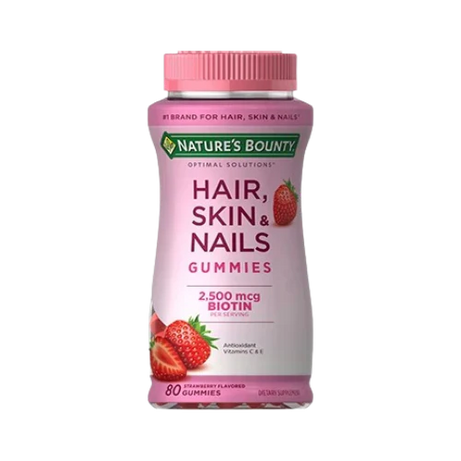 Nature's Bounty Hair, Skin & Nails Gummies with Biotin – 80 Gummies for Healthy Hair and Glowing Skin