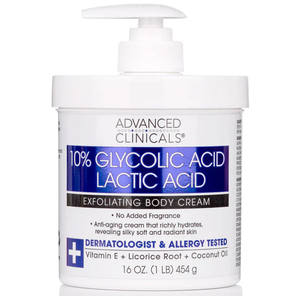Advanced Clinicals 10% Glycolic Lactic Acid Exfoliating Body Cream 454g