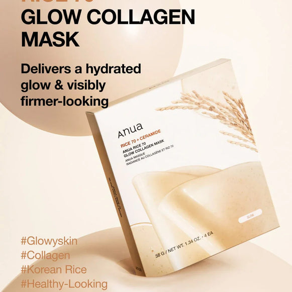 "Anua Rice, Ceramide Mask, Collagen Mask, Korean skincare, glowing skin, nourishing mask, skin hydration"