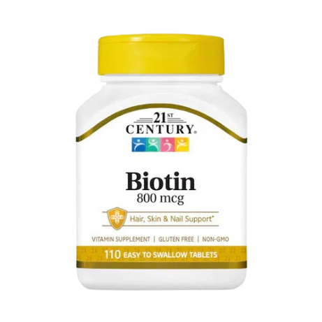 21st Century Biotin 800mcg – 110 Easy Swallow Tablets for Hair, Skin, and Nail Health