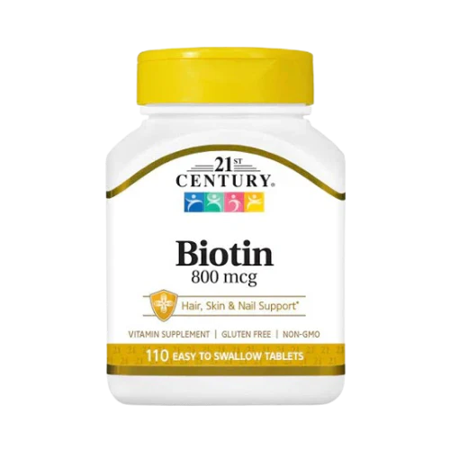 21st Century Biotin 800mcg – 110 Easy Swallow Tablets for Hair, Skin, and Nail Health