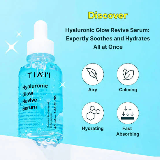 "Tiam hyaluronic serum, glow serum, hydrating serum, radiant skin, moisturizing serum, anti-aging serum"