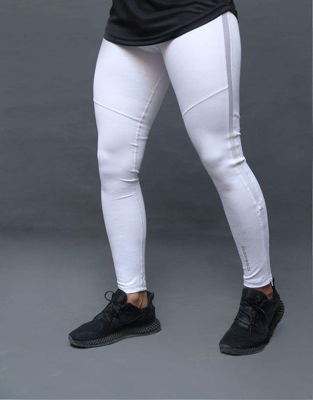 Experience Comfort and Performance with Men's Compression Legging in White - Superior Fitness Apparel