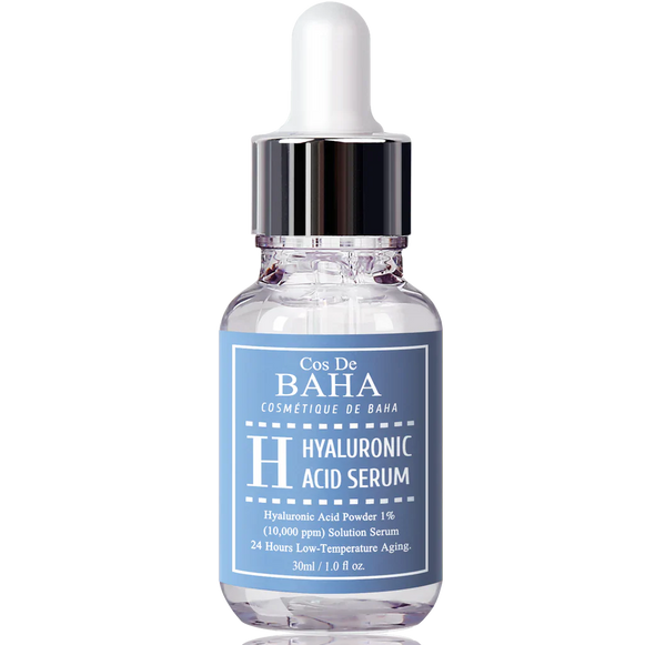 "Cos de Baha, hyaluronic acid serum, moisturizing serum, hydrating skin, anti-aging, skincare, plump skin"