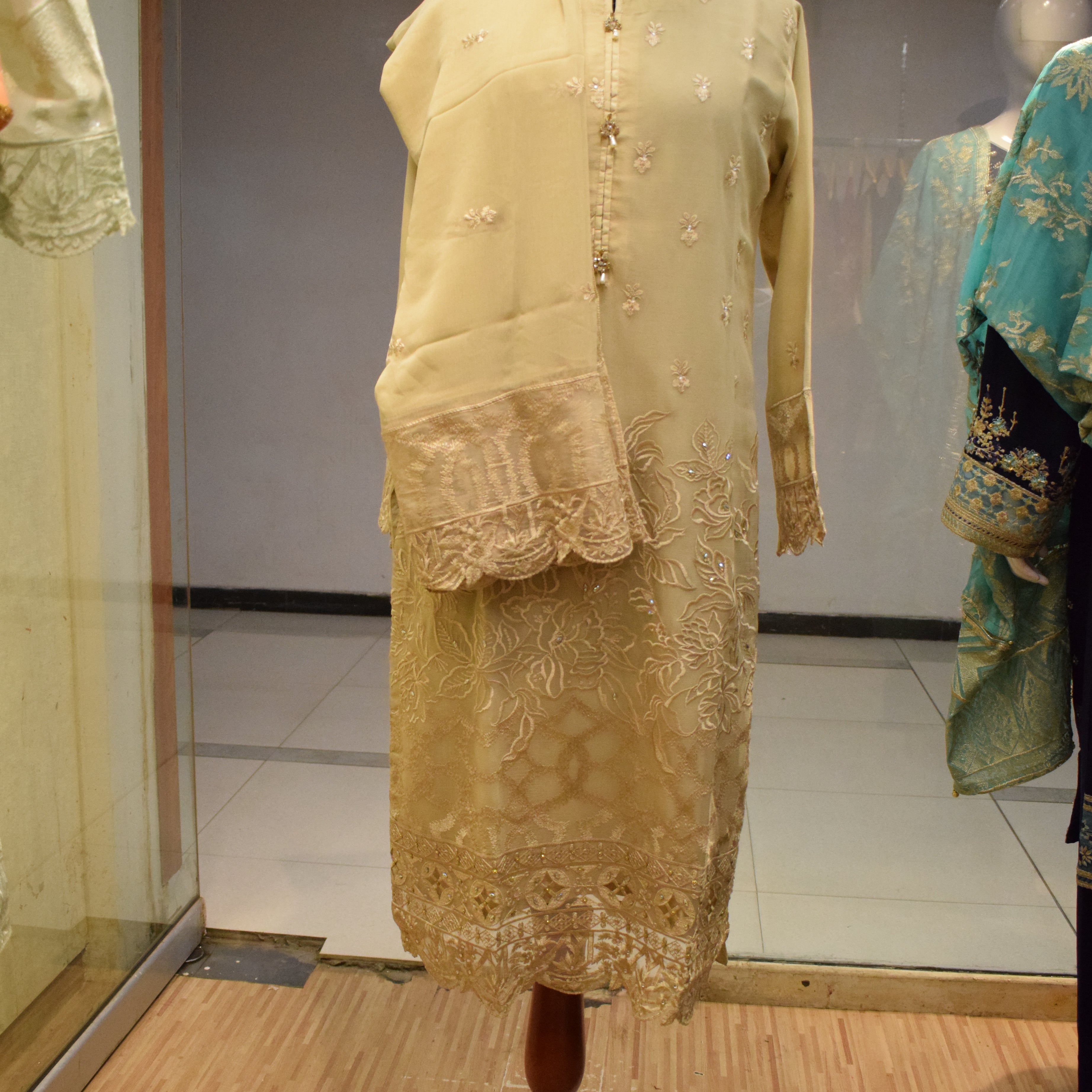Exquisite Fancy Light Brown Indian Chicken Work Casual Wear - Ready to Wear