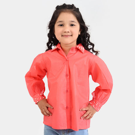 Girls Cotton Casual Top Pearls-Coral | Free Shipping
