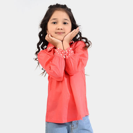 , Cotton casual top, girls coral top