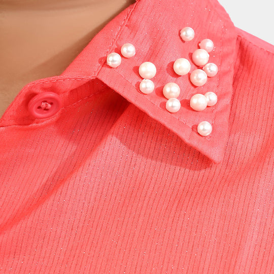 , Cotton casual top, girls coral top