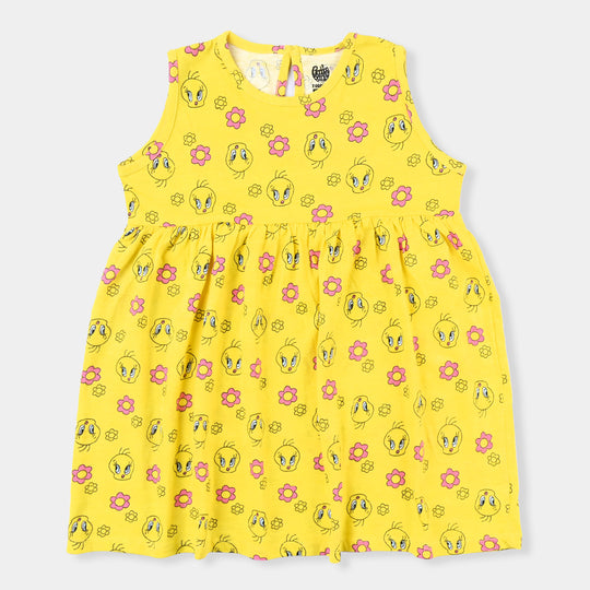 Girls Cotton Terry Knitted Frock - Yellow | Free Shipping