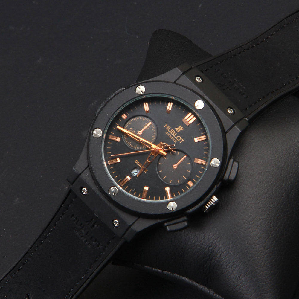 Premium Quality Black Strap Black Dial 1350 Men's Wrist Watch
