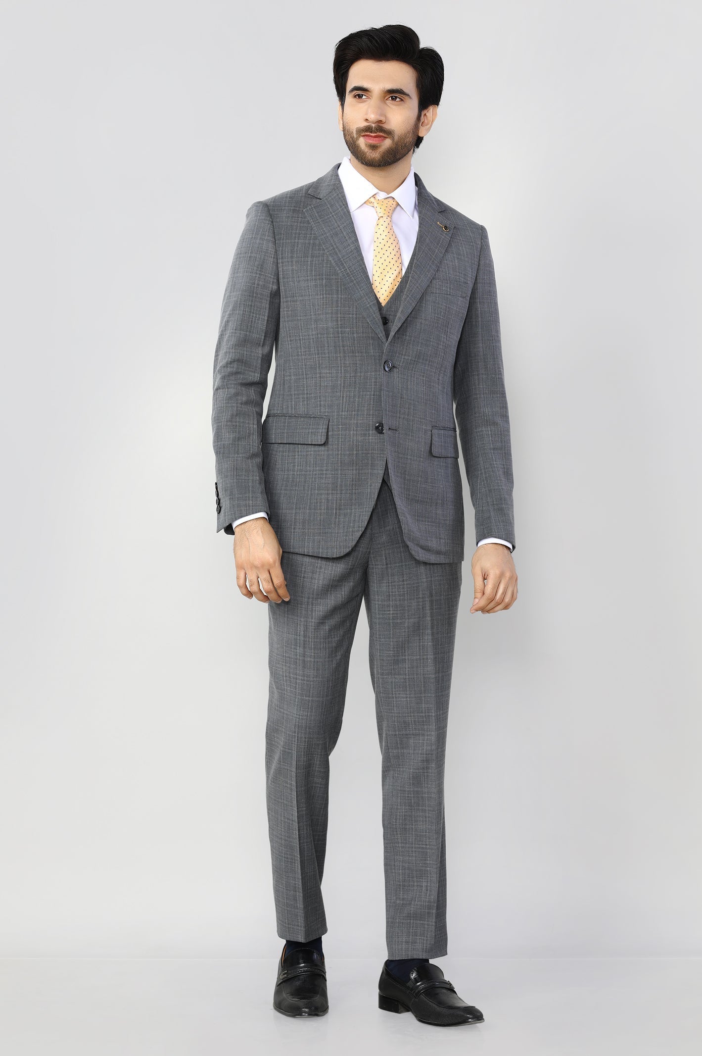 Enhance Your Wardrobe with Our Grey Check 3 PCs Suit For Men