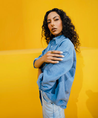 , Women Denim Shirt Top, Sapphire