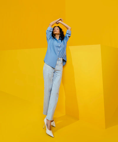 , Women Denim Shirt Top, Sapphire