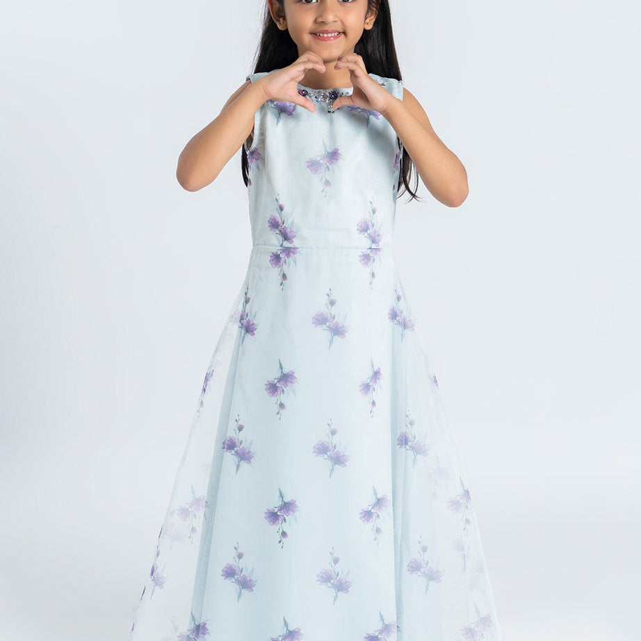 Fashionably Styled Girls Blue Embellished Gown - Available Online Now!