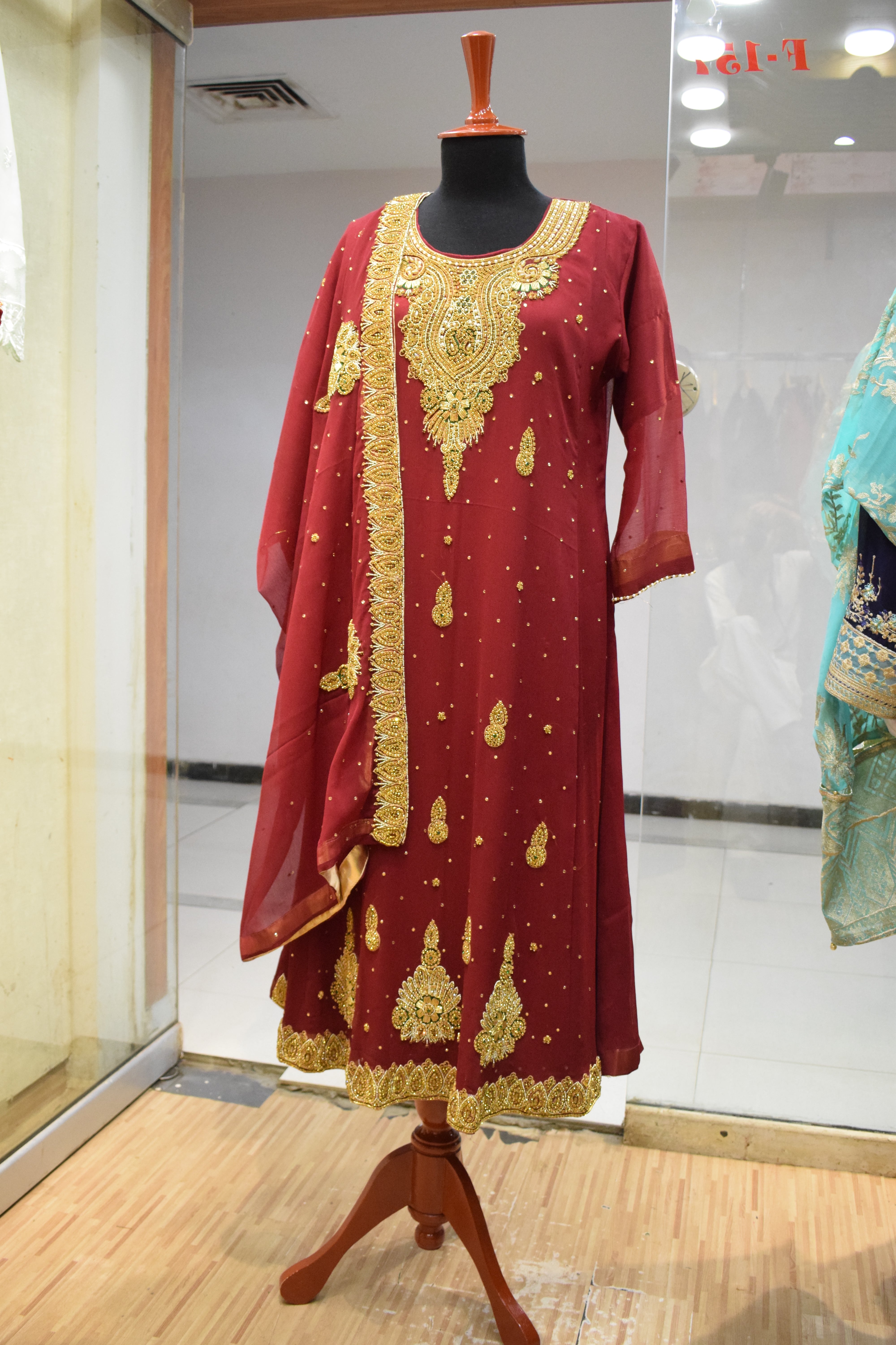 red embroidered dress pakistani Maria.B Pakistani Luxury Embroidered Sharara Dress
