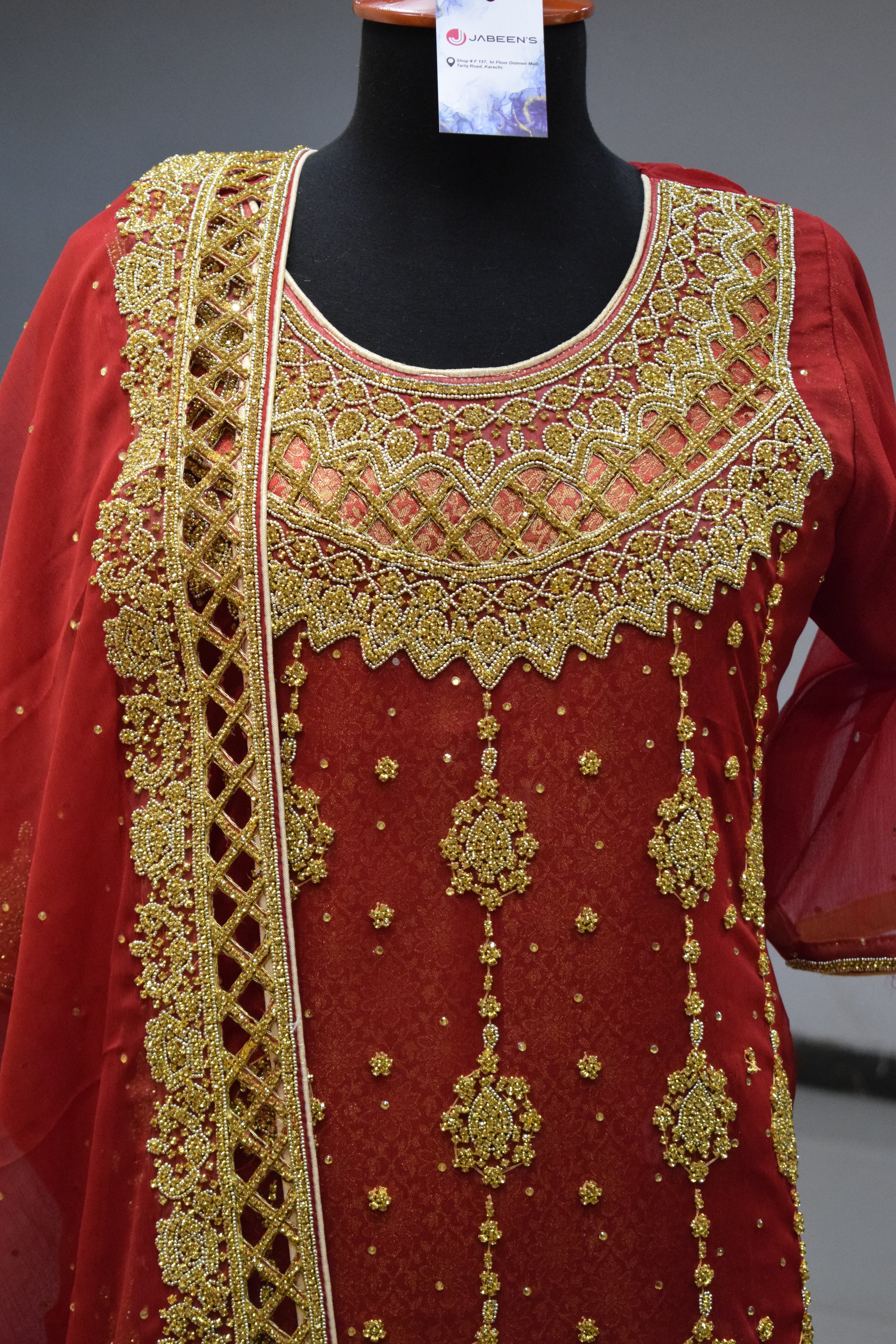 Exquisite Red Bridal Wear Pure Handwork & Extra Quality Embroidery Dresses