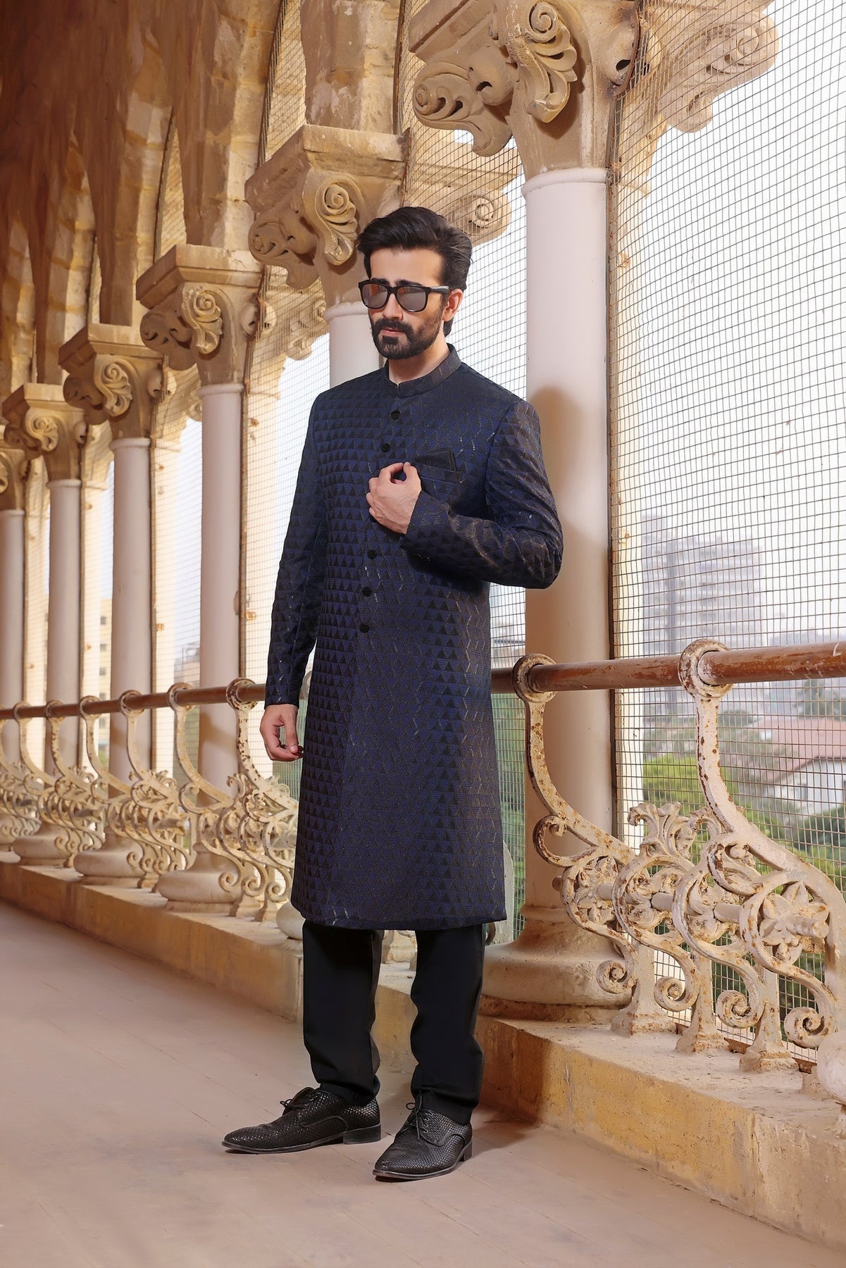 blue sherwani, dulhe ki sherwani, Embroidered Sherwani
